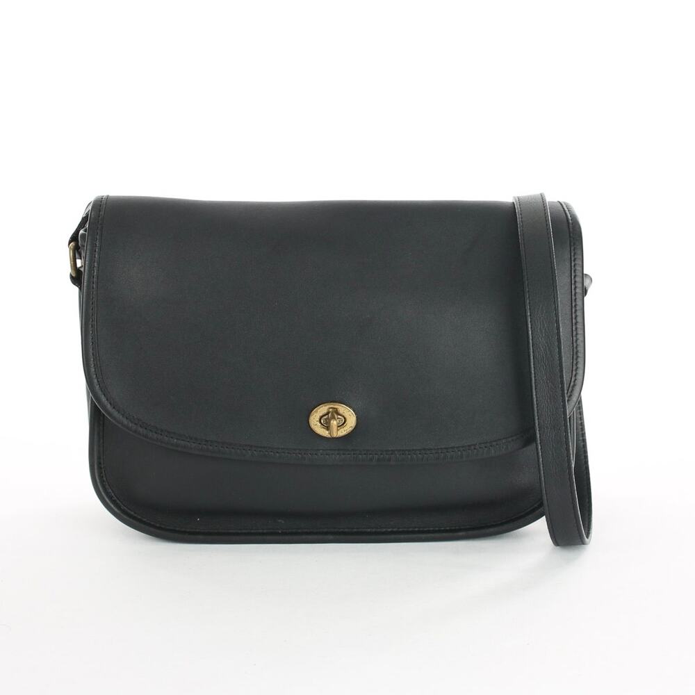 Coach Vintage Black Leather Turnlock Crossbody Shoulder Bag 9790
